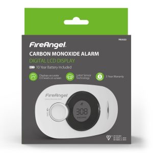 FA3322, FireAngel oglekļa monoksīda (tvana gāzes (CO)) detektors ar digitālu displeju (10 gadi)